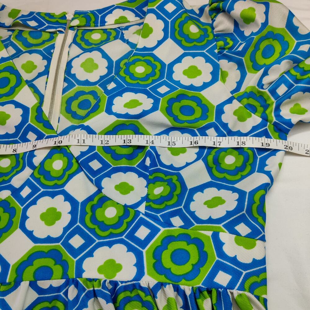 Vintage Handmade Mod Floral Geometric Long Sleeve Maxi Dress 60s 70s Large XL - Picture 7 of 9
